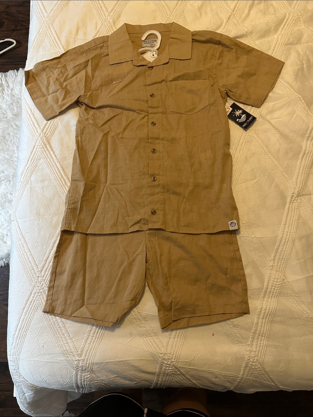 Free Planet Kids Two-Piece Set Brown Linen-Style Shirt & Shorts